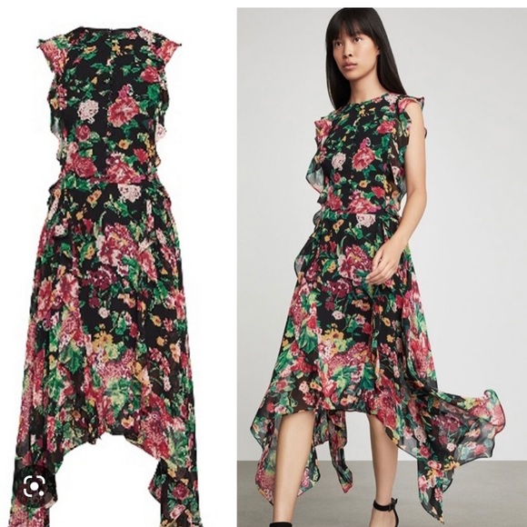 BCBGMaxAzria size 4 black floral sheer dress w/ cute button front detailing. - Picture 2 of 13